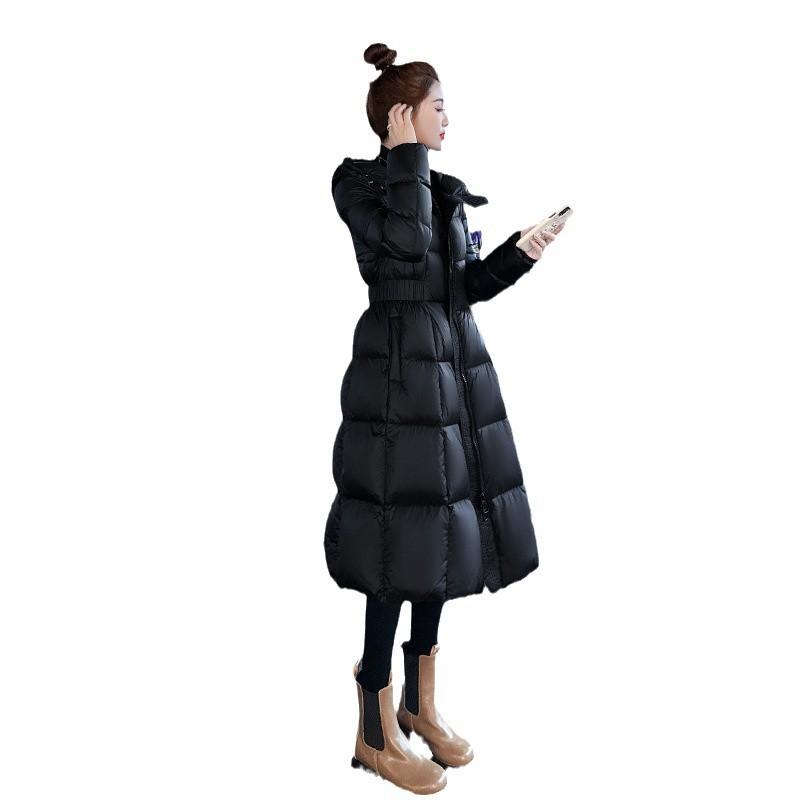 Black new 90 white duck down 2024 winter temperament thin down jacket women's medium and long thickened knee jacket