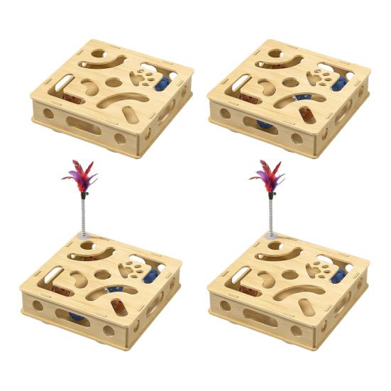 Cat Scratch Puzzle Box Interactive Enrichment Box Cat Nail File Self-Play Maze Box with Bell Balls Scratcher for Cats Hunting Mental Stimulation