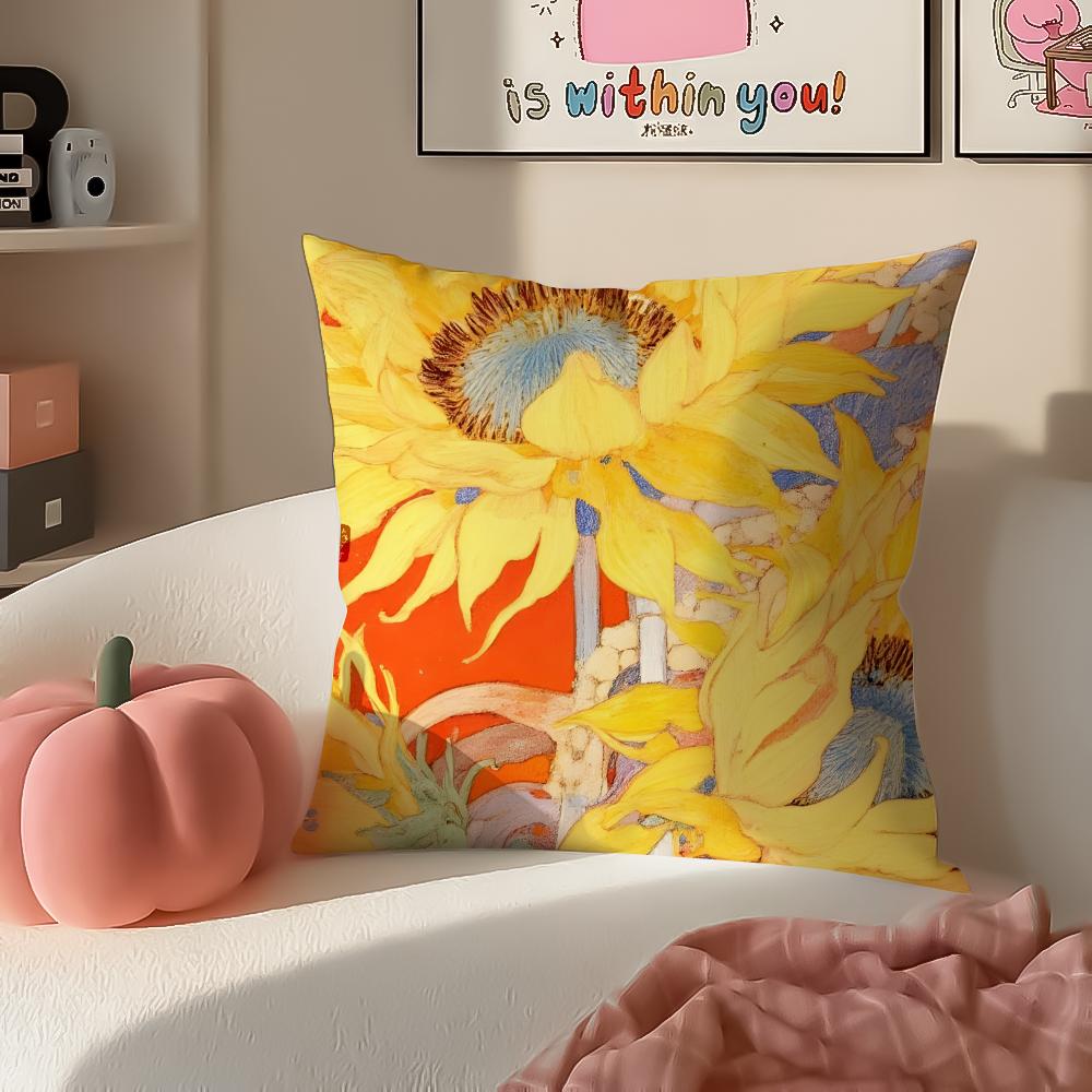 sunflower Cushion Cover Pillowcase Short Plush Invisible zipper Room Sofa Cushion Cover