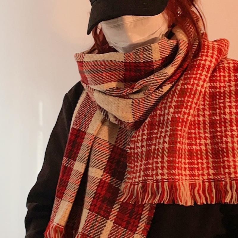Christmas Atmosphere New Red Plaid Scarf Female Winter Senior Sense Student Versatile Warm Shawl Scarf