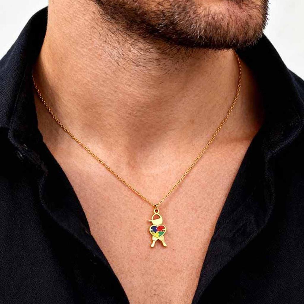 Stainless Steel Heart Puzzle Necklace for Autism Awareness, Gift for Autism Mom Teacher, Teens Girls Boys Jewelry