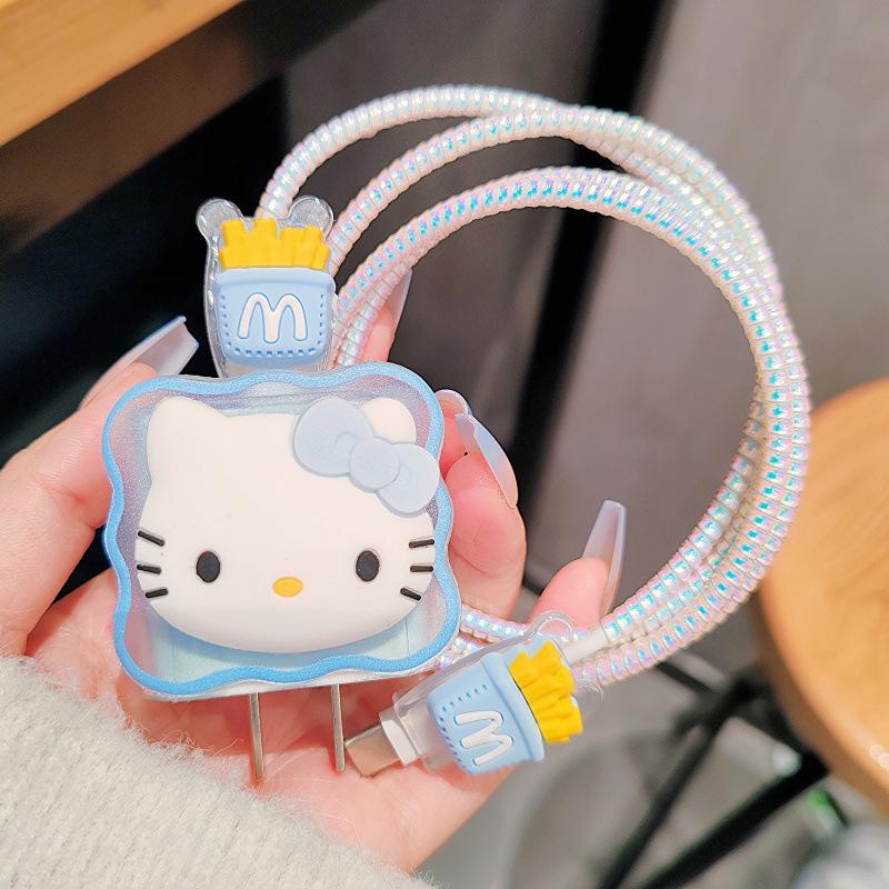 Hello Kitty Ochranný kryt na nabíjecí a datový kabel pro Apple iPhone 18/20W nabíjecí chránič proti zlomení, sada navíječů datového kabelu