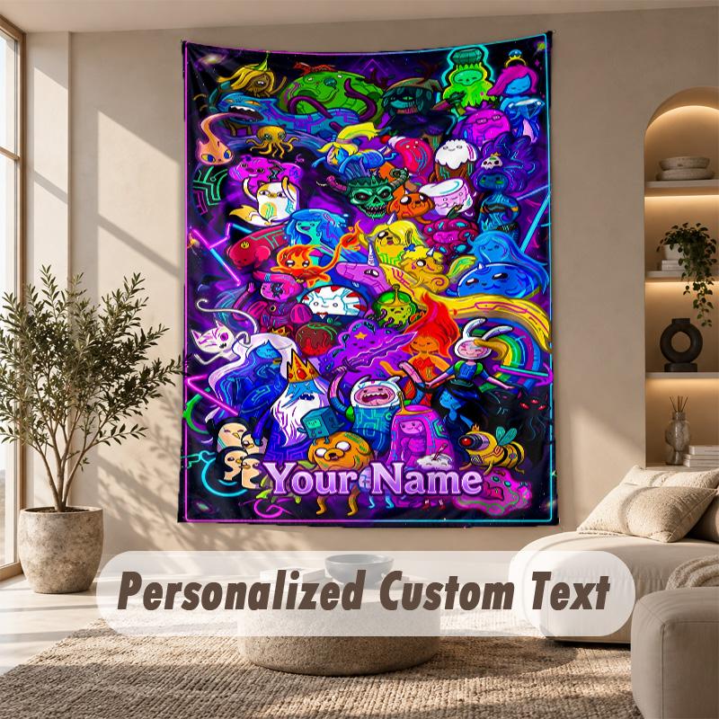 Adventure Time cartoon Tapestry, Personalized Custom Text, Wall Hanging Tapestry For Living Room Home Wall Decor