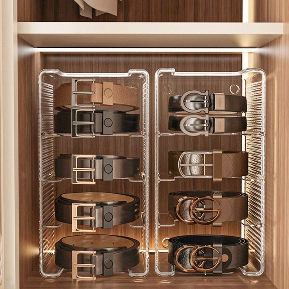 Acrylic Belt Storage Box with Removable Mesh Partition Display Box Waist Tie Scarf Organizer
