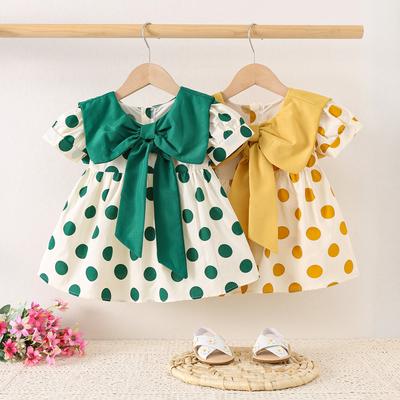 New Summer Products, Baby Girl Short-sleeved Cotton Dress, Large Lapel Neck Full of Polka Dot Facial Skirt