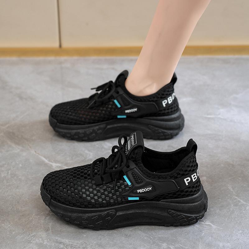 Summer women's shoes new breathable hollow mesh shoes children's versatile thick-soled fly-woven sports shoes casual dad shoes