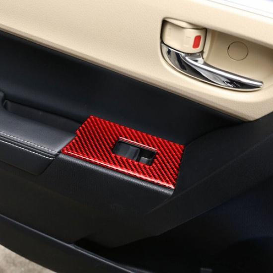 Red Carbon Fiber Window Switch Panel Cover Trim For Toyota Corolla 2014-2018