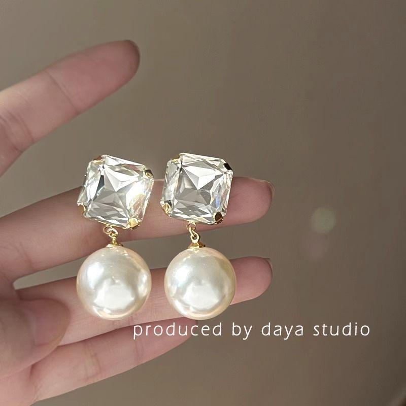 

Роскошные квадратные серьги в стиле ретро с кристаллами и жемчугом - Элегантный французский дизайн