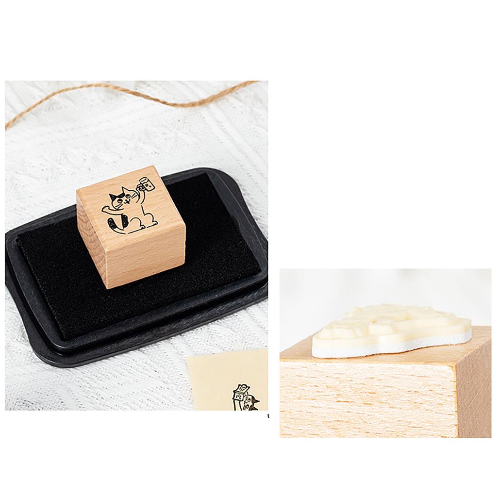Cats Series Stamp Wood Rubber Stamp Retro Decorative Stamp Animal Pattern Stamp for Journaling Craft Scrapbooking