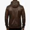 Brown Slim Fit Biker Hoodie Jacket Helloween Classic Lambskin Men's Leather Casual Handmade