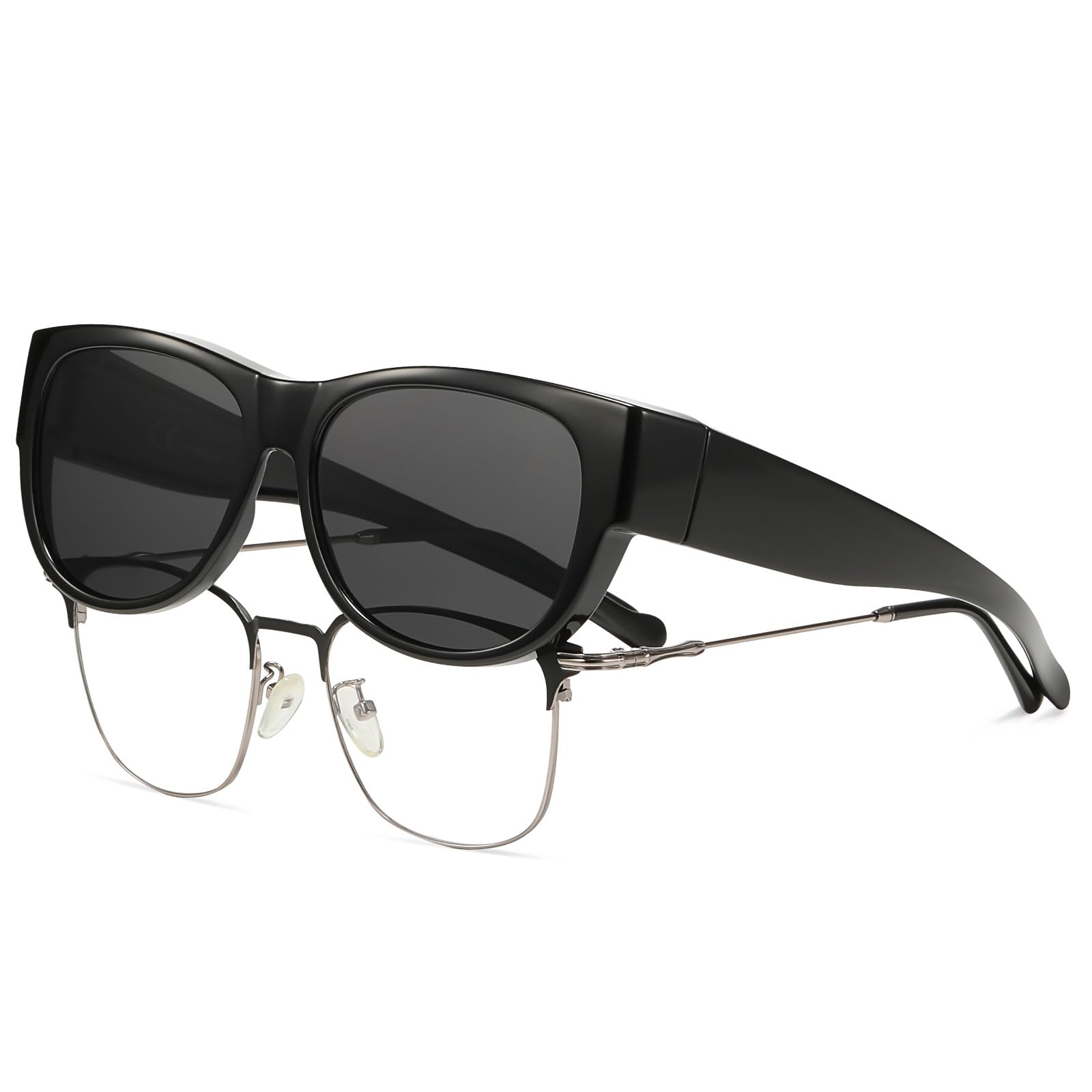 Bai Fen Bai Electronic 3C Men's Black Polarized Sunglasses Fit Over Glasses For Wo, Uv400 Protection Square Shades Extra Large Sun Glasses T03 Cm