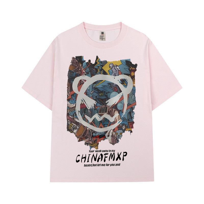 

Футболка с коротким рукавом из хлопка с принтом «Медведь моды» для мужчин и женщин, хлопковые топы Tide для пар 3XL розовый