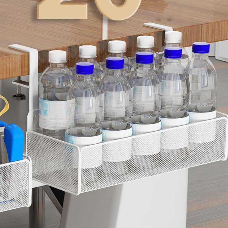 Space Saving Under Desk Basket Easy Install Under Desk Hanging Organization Basket Sturdy Carbon Steel Holder