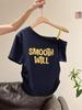 Women's Slim-Fit Spicy Girl One-Shoulder Letter Print Top, Short Sleeve, Fake Two-Piece, Perfect for Summer Commutes.