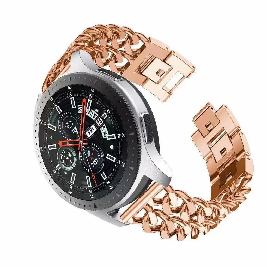 Compatible with Samsung Watch 5/6/7/8 & 7 Ultra, Stylish Metal and Denim Chain Double-Row Watch Strap for Huawei 3/4/5/6.