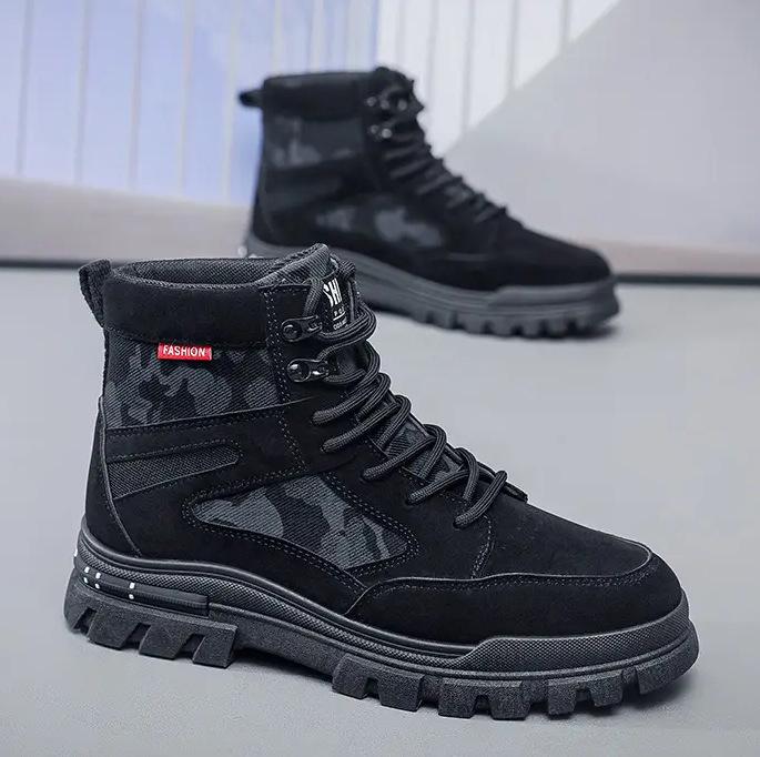 Martin Boots Men's High-top Winter Black Canvas Tooling Shoes Platform Non-slip Men's Outdoor Mid-top Tactical Training Boots