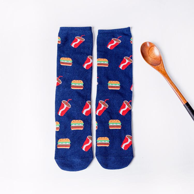 Funny Harajuku Women Casual Cartoon Fruit Sock Hot Sale Banana Avocado Lemon Egg Cookie Donuts Colorful Japanese Skateboard Sock