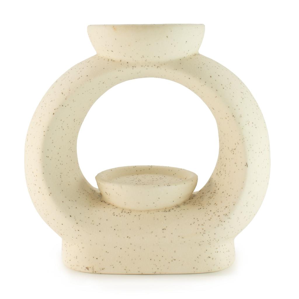 Ceramic Zen Oil Burner - Large Oval Pebble - Speckled Off-White