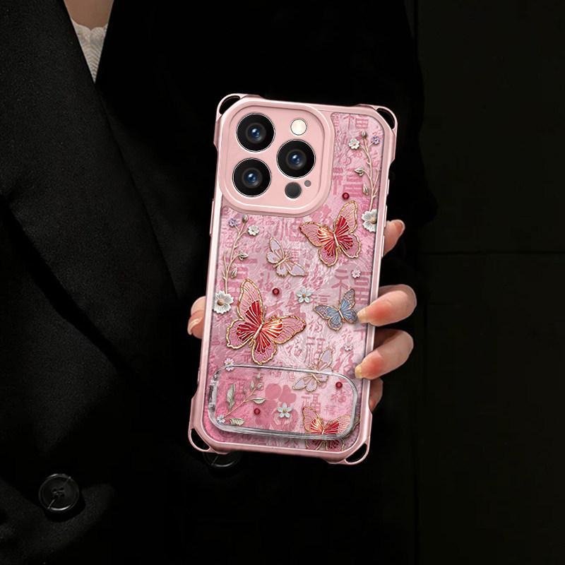 Baifu Butterfly is suitable for Apple 17Pro mobile phone case 16 new bracket case 15p glacier pattern 14 lanyard 13 advanced