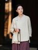 New Women's Cotton Linen Retro Stand Collar Shirt with Frog Buttons