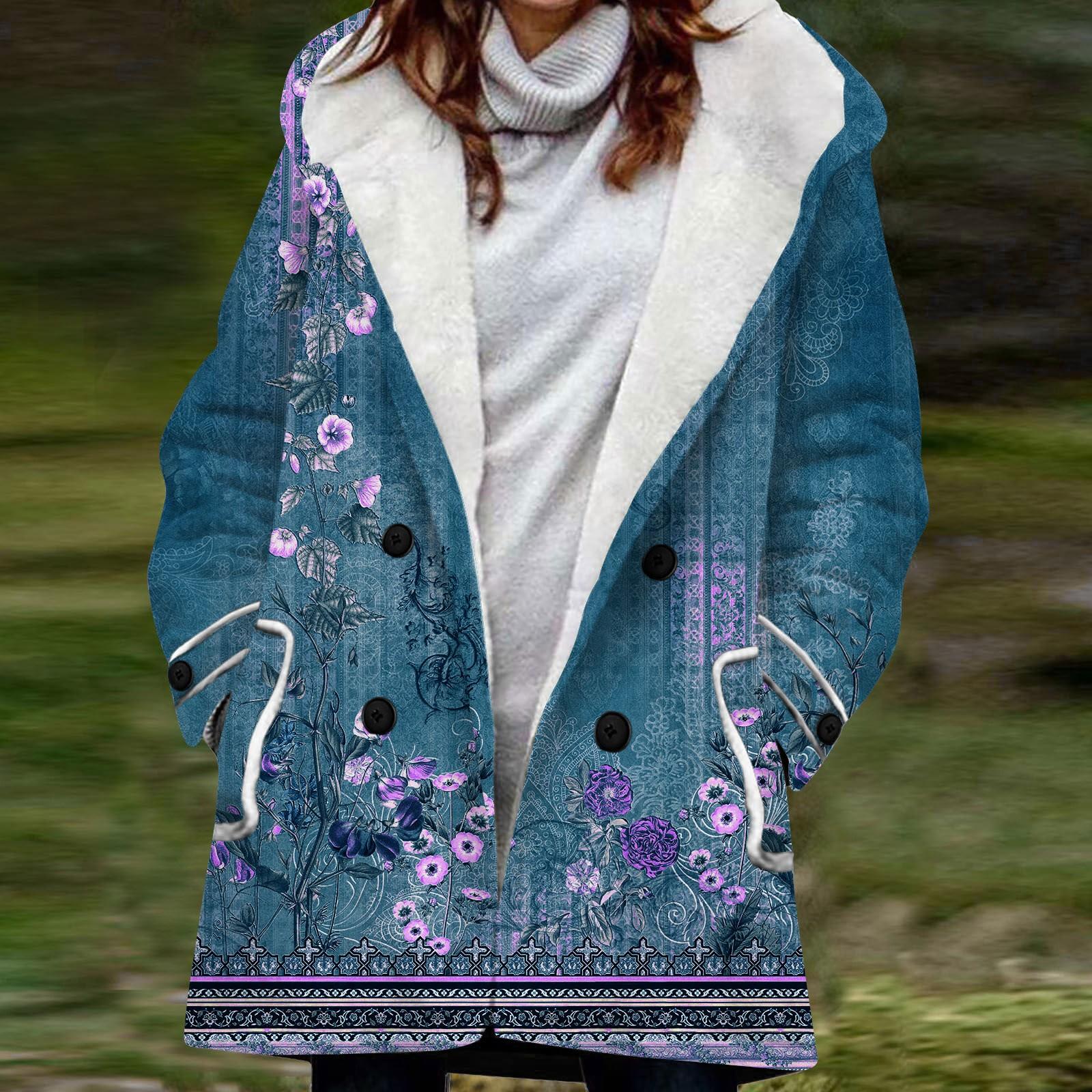 

Женская большая куртка с теплой и плюшевой классической курткой на пуговицах с капюшоном и карманами в стиле ретро L