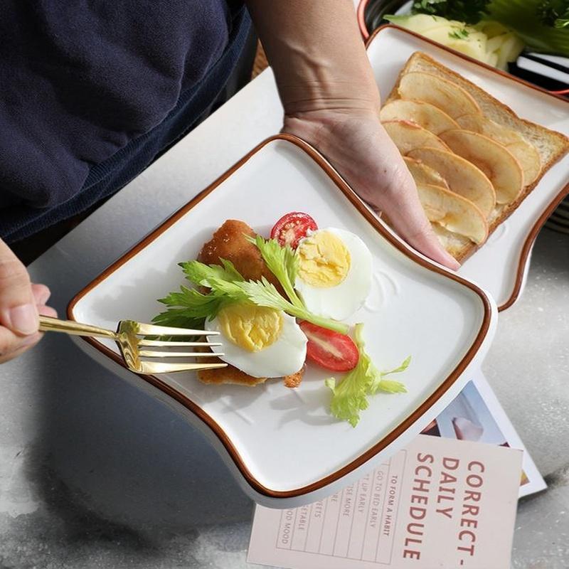 Creative Bread Shaped Ceramic Breakfast Plate Toast Dishes Salad Fruit Snack Tray Household Tableware Dinner