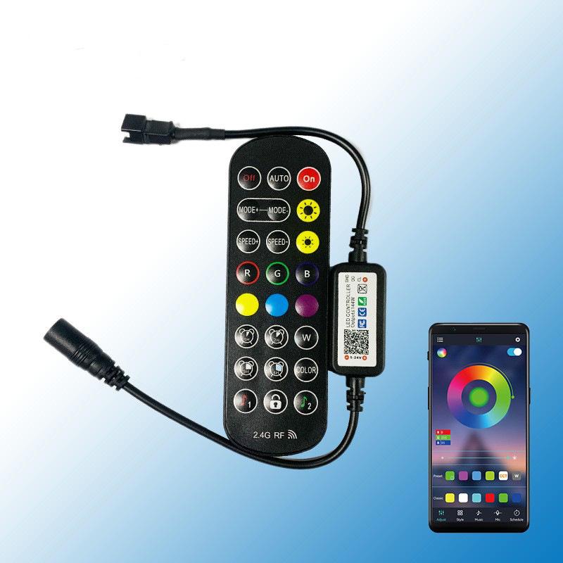 Bluetooth RGB LED Strip Controller, 24-Key Remote, Dream Color, Lotus Lamp, 5V/12V/24V, Seven-Color Dimmer