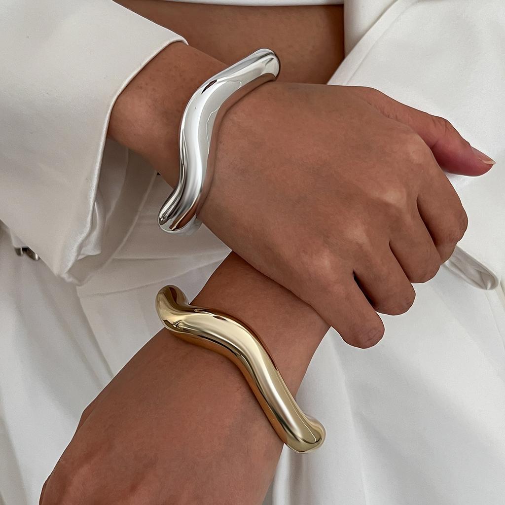 DIEZI Exaggerated Gold Silver Color CCB Cuff Bangles Vintage Punk Irregular Geometric Plastic Bangles Women Bracelet Men Jewelry