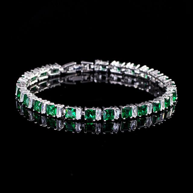 

Pera 8Colors Options Square Created Green CZ Crystal Tennis Bracelets Bangle for Ladies Silver Plated Women Wedding Jewelry B023 зелений