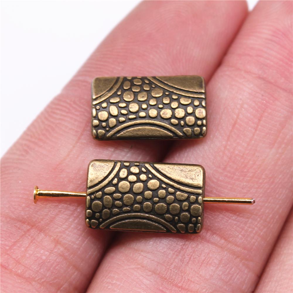 5Pcs Carved Rectangular Small Hole Spacers Beads Pendant Accessori Antique Bronze Color 15X9X3mm