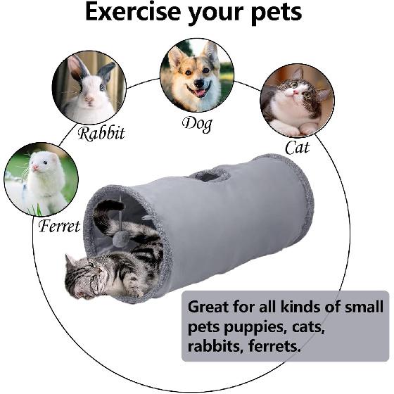 Cat Tunnel, Durable Suede Collapsible Cat Play Tube Toys with Play Ball, Indoor Cat Tunnel for Cat, Puppy, Kitty, Kitten, Rabbit (Small)