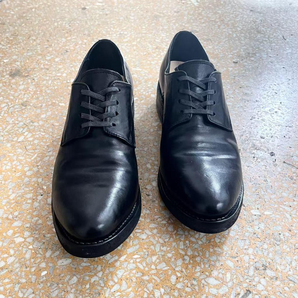 Pánské černé prané kožené boty Derby – Trendy, zvrásněný, špičatý design