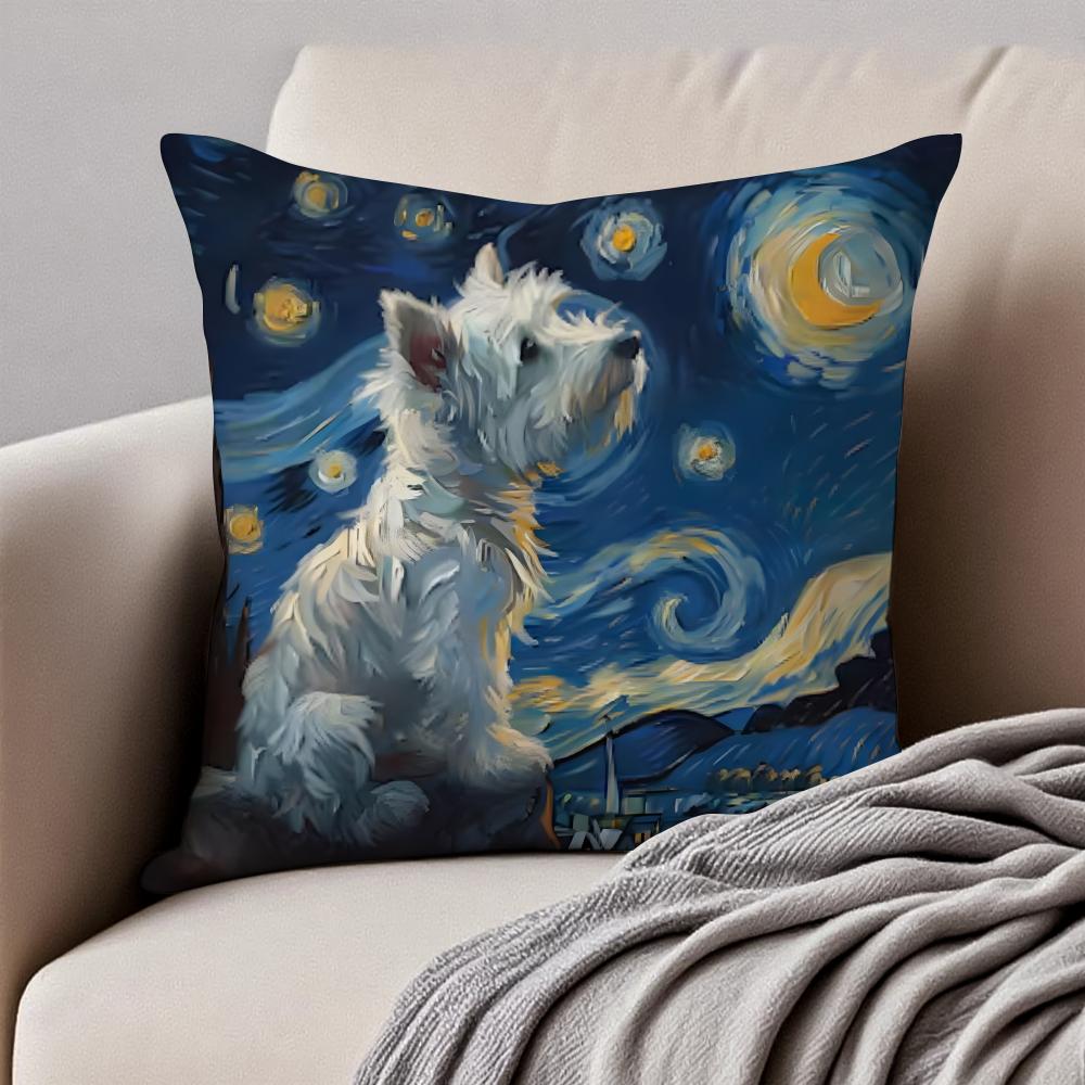 Cute West Highland White Terrier Pet Cushion Cover Pillowcase Antidustmite Invisible Zipper Short Plush Sofa Cushion