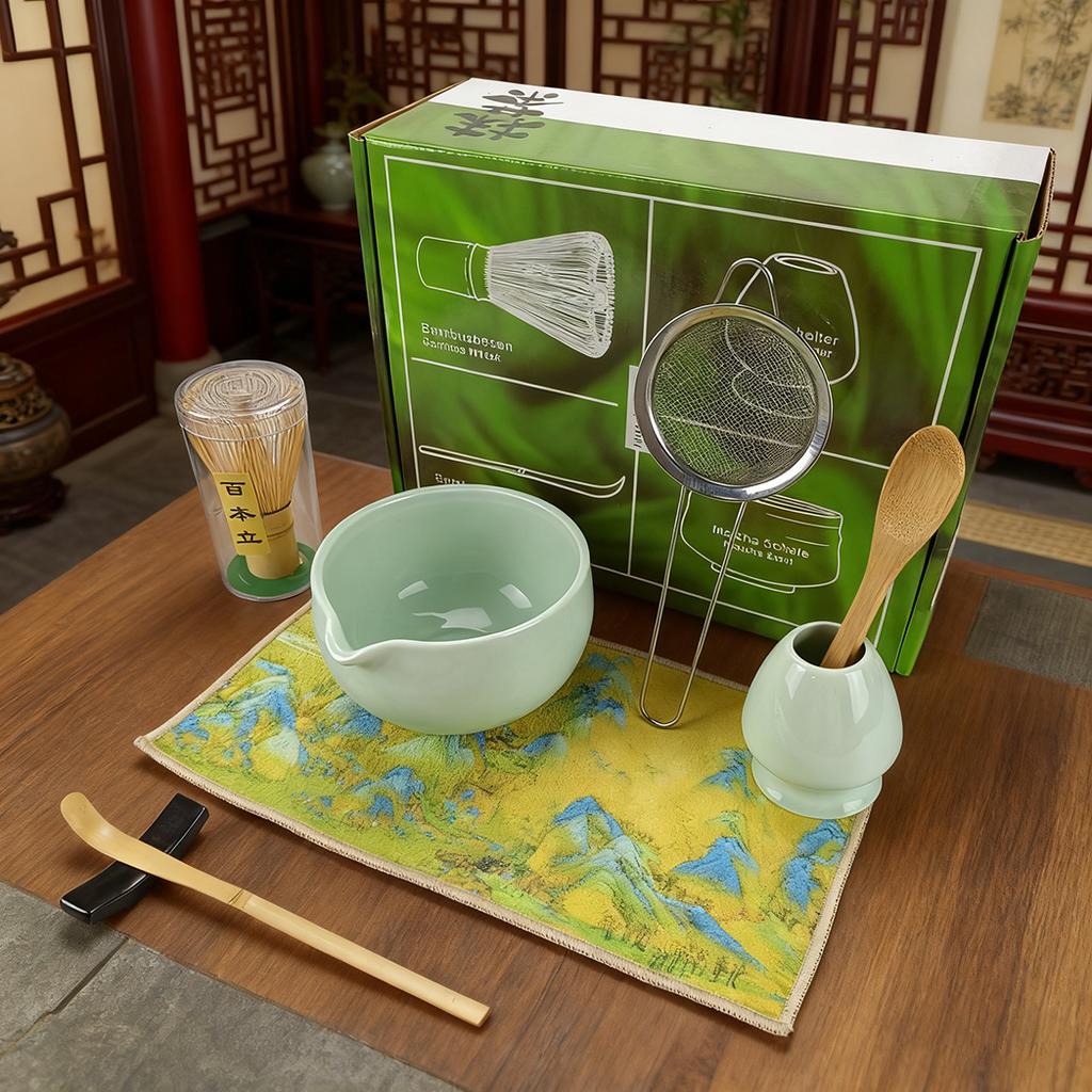 8PCS/Set Matcha Set, Including Bowl, Cloth, Spoon, Tea Whisk Stand, Strainer, Tea Whisk, Perfect Gift For Ceremony,