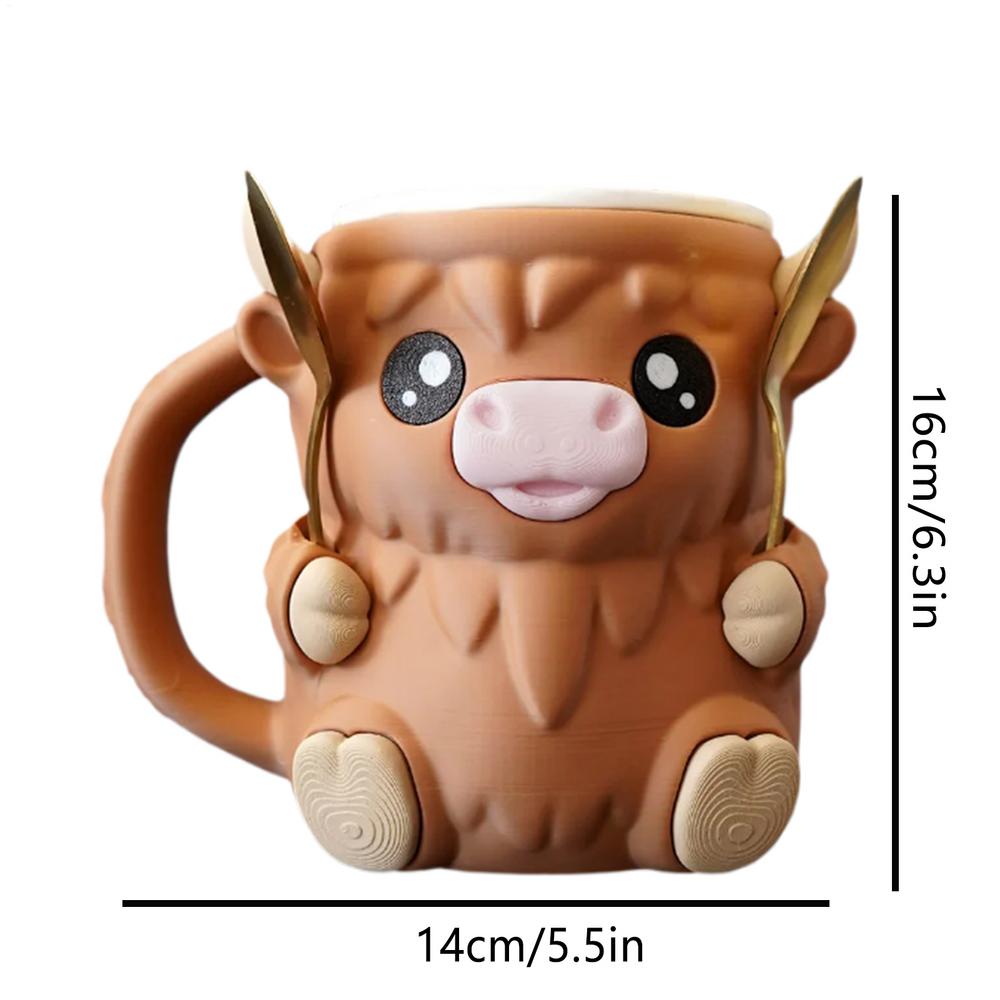 

Cute The Highland Cow Ice Cream Pint Holder 3D Printed Cover with Spoon Slot Snack Drawer Drinkware Handmade Ice Cream Cup Cover