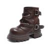 Inner height-increasing brown short boots women's autumn new thick-soled pleated stacking boots belt buckle brown trouser tube boots