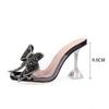 Fashion Comemore New Transparent High Heels  Slippers For Women Fashion Silver Crystal Bowknot Female Mules Slides Summer Sandals Shoes