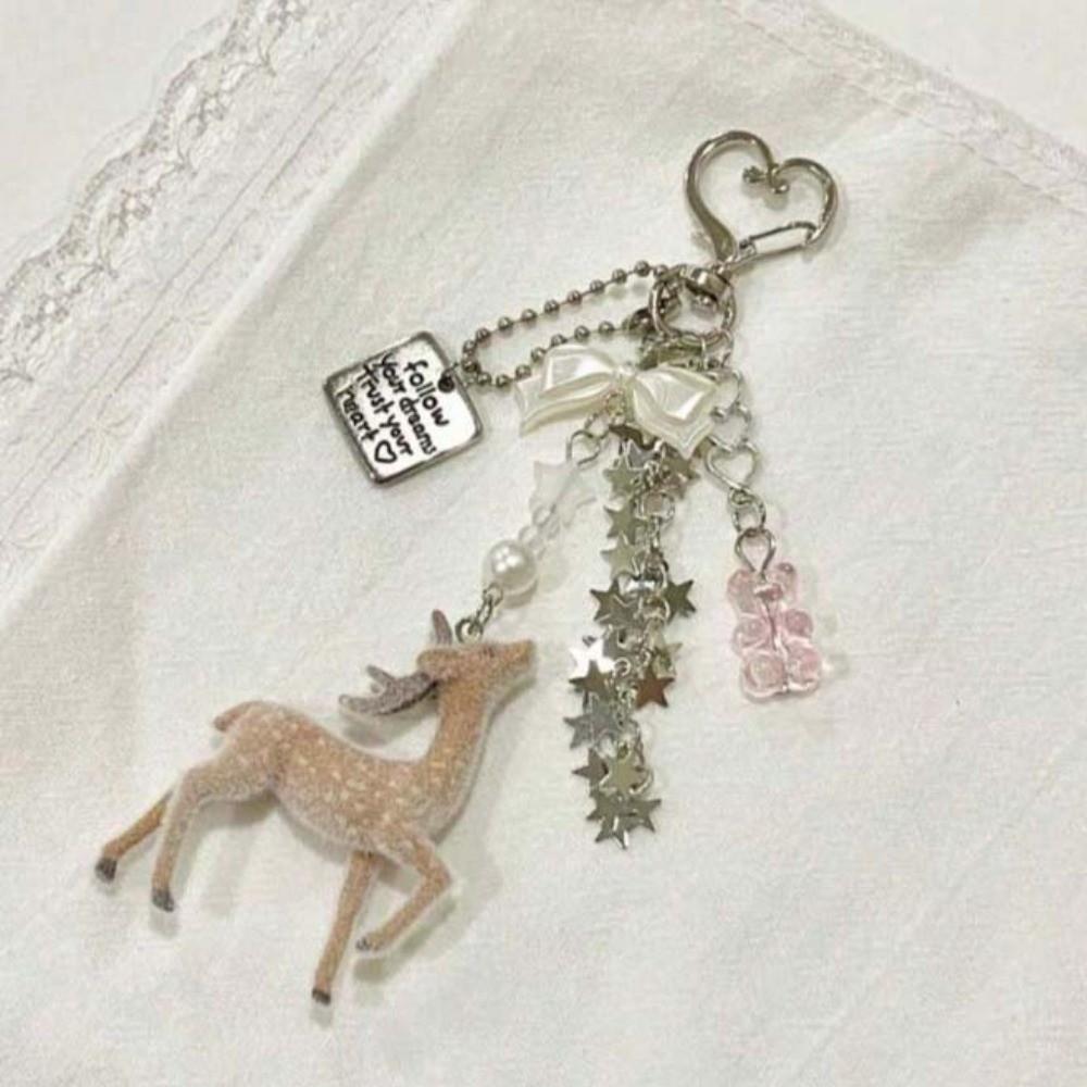 Flocked Flocked Pendant Miniature Animal Bag Charm Flower Bag Hanging Beaded Key Ring  Teens