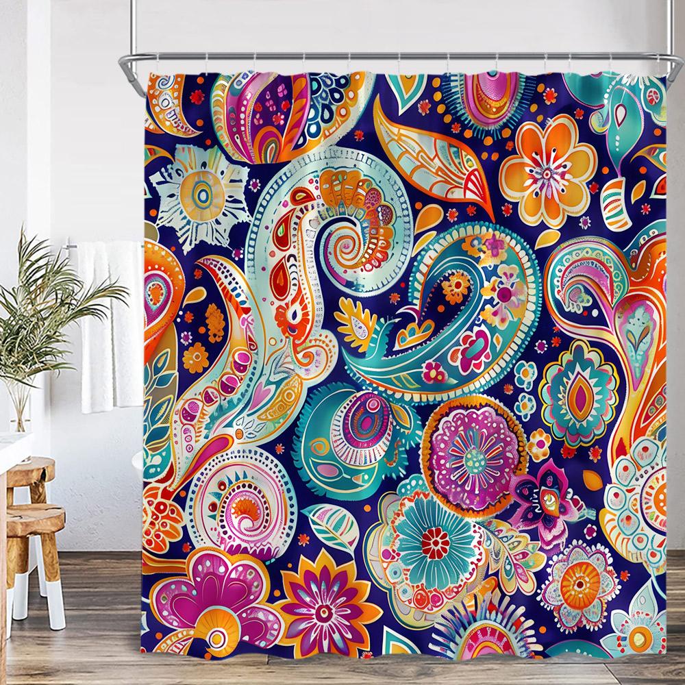 Boho Floral Vintage Shower Curtain Home Decor for Retro Bohemian Flower Herb Plant Bathroom Polyester Bath Curtain with Hook
