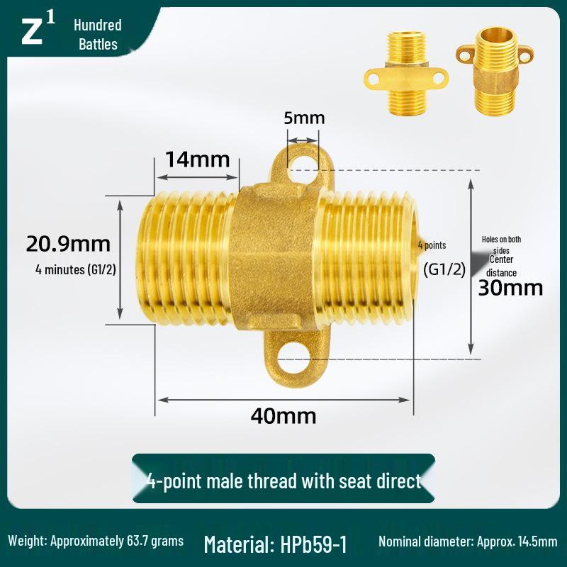 All-Copper 90-Degree Elbow Fitting with Fixing Base, 6-Point External to 4-Point Internal Thread Pipe for Exposed Wall Installation