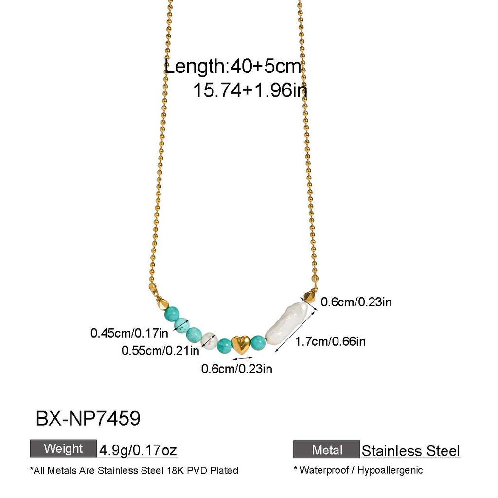 18K Gold-Plated Baroque Pearl & Titanium Steel Necklace with Love Pendant for Women
