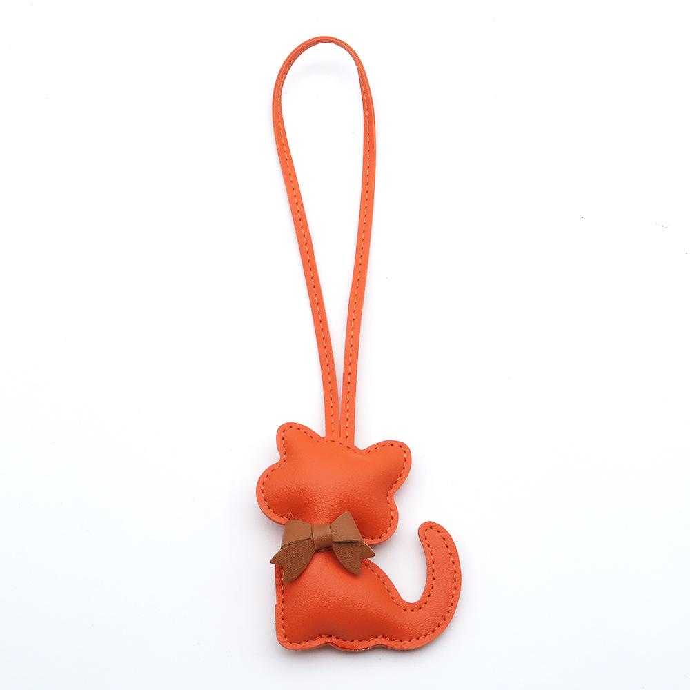 Cute Cartoon Kitten Bowknot PU Leather Bag Charm - Women's Accessory & Gift