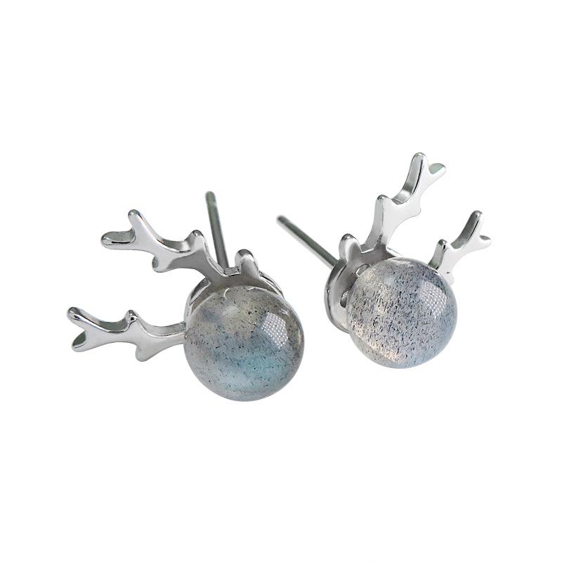 

New Women s Sterling Silver Little Deer Moonstone Stud Earrings - Perfect Christmas Gift Sterling Silver 925