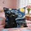 Van Gogh Starry Night Cat Cushion Cover Square Short Plush Pillow Case Living Room Sofa Home Decor Funda X