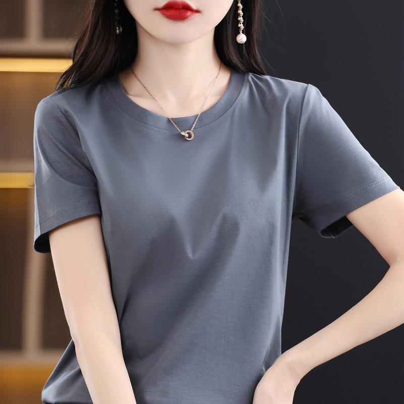 

Mercerized Cotton 80s Women s Short Sleeve V-Neck Loose T-Shirt M