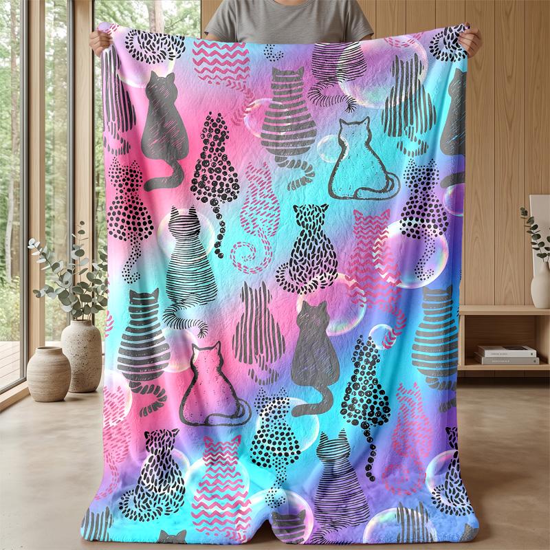 Colorful Cats Pattern blanket Personalized Name Flannel Blanket Soft Cozy Plush Throw for Sofa Bed Lightweight Home Decor