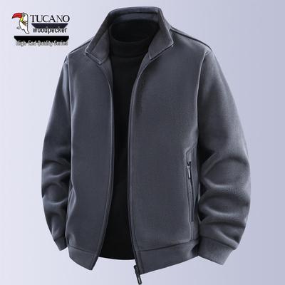 Woodpecker Men's High-End Fleece Jacket - Spring/Autumn Cardigan for Middle-Aged Dads