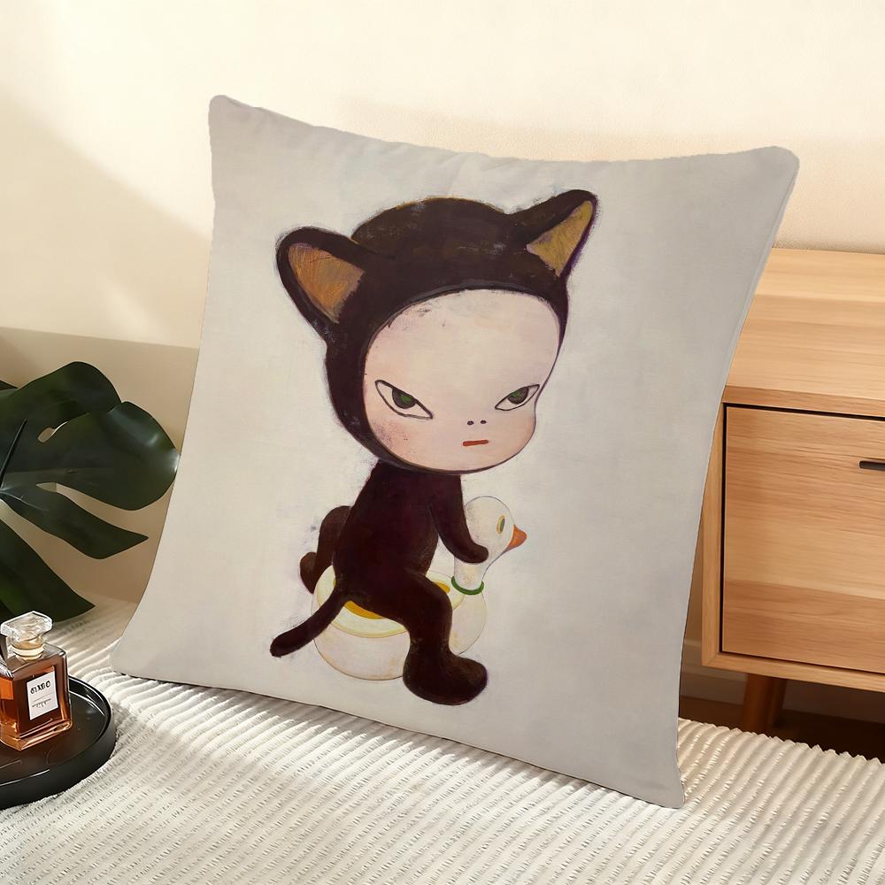 Yoshitomo N-Nara Movie Cushion Cover Soft Short Plush Pillow Cover Smooth Cozy Texture Aesthetic Cushion Case Home Decor