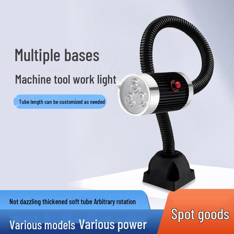 LED Machine Tool Work Light with Flexible Hose and Magnetic Square Base for Lathe and Sewing.