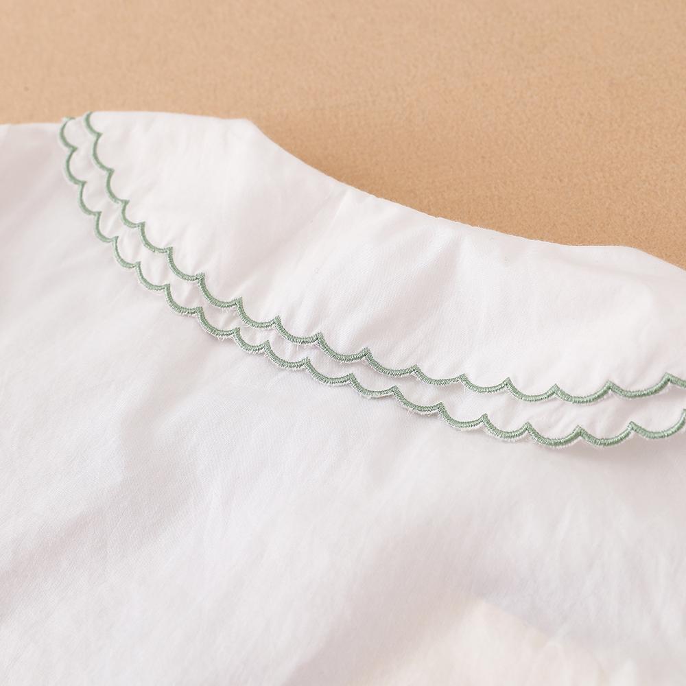 Camisa de Menina Colarinho Bordado Blusa de Manga Comprida para Menina Bebê Fofa Idade 2-6 Camisa Infantil Branca